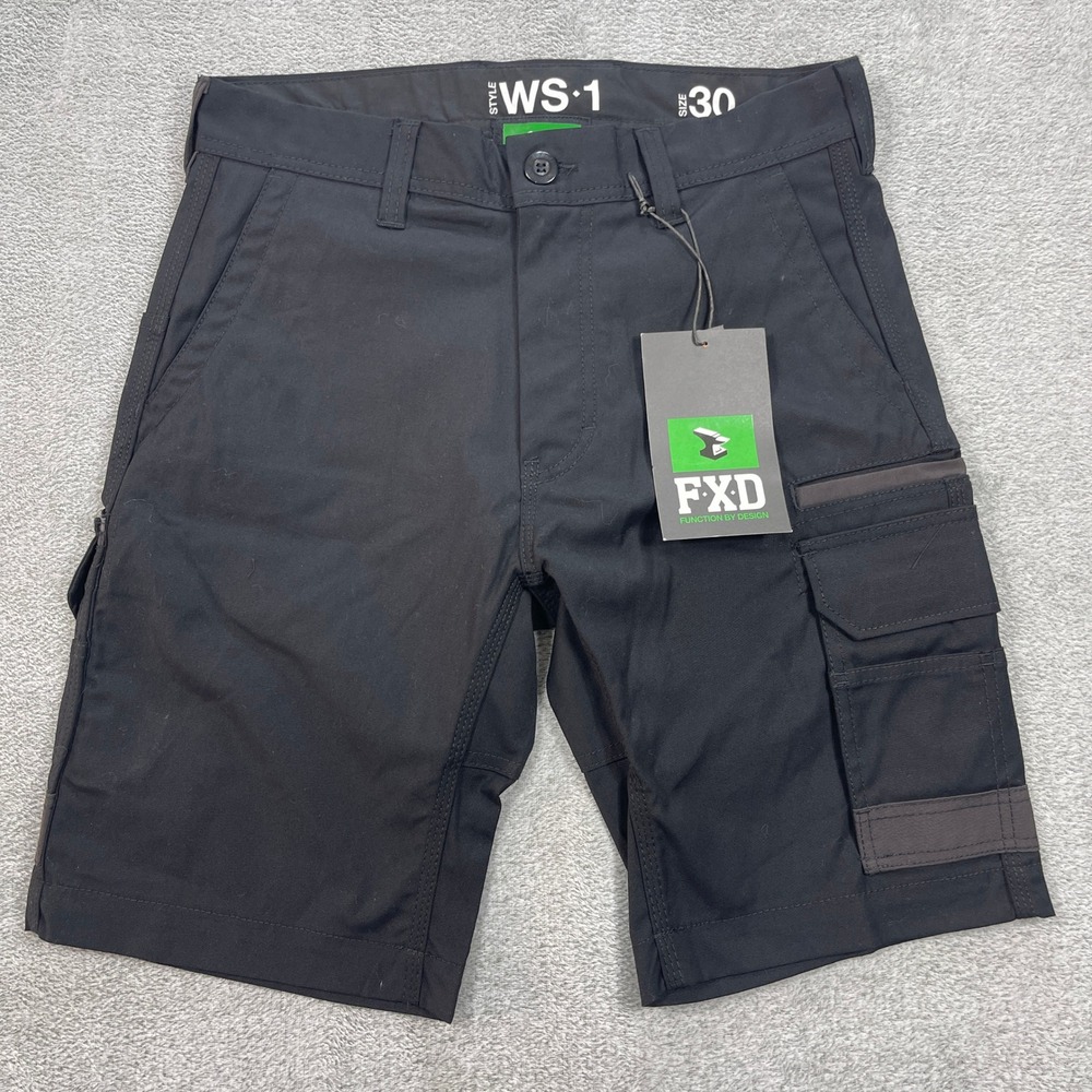 FXD Shorts Men 30 Black WS-1 Regular Fit Workwear Cargo Stretch Canvas